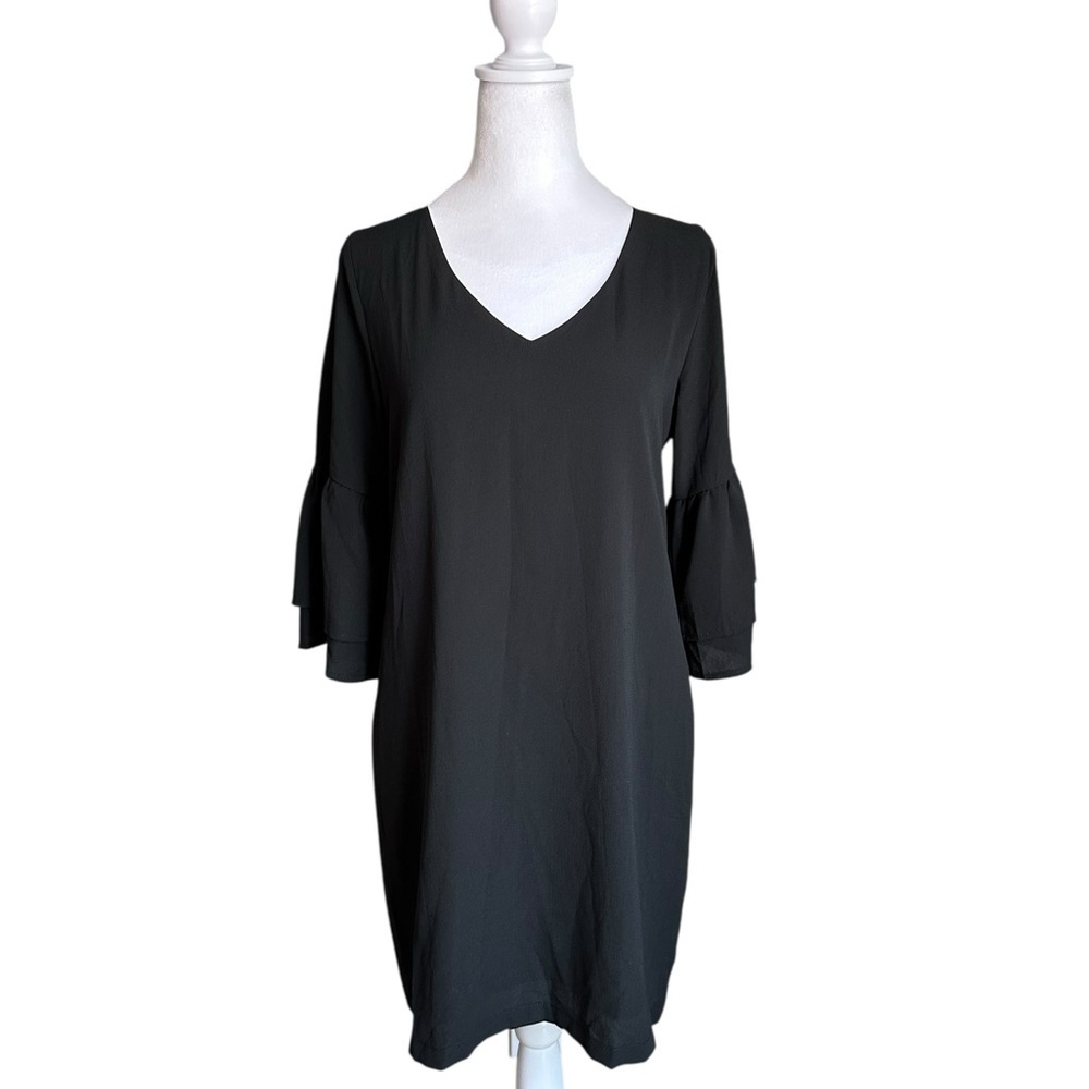 Belongsci Dress Womens XS Black Mini Shift Half Sleeve Lined Round Neck Tunic